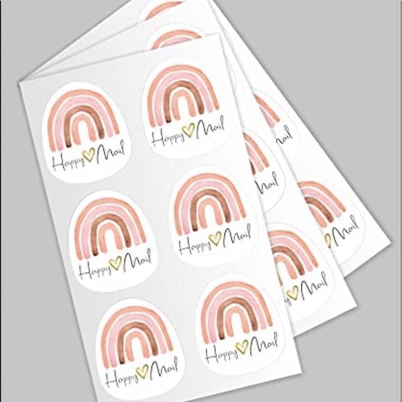 POSHER FAVORITE 🎉50 Designer HAPPY MAIL 2 inch stickers- Gold Foil Boho Rainbow - Picture 2 of 6